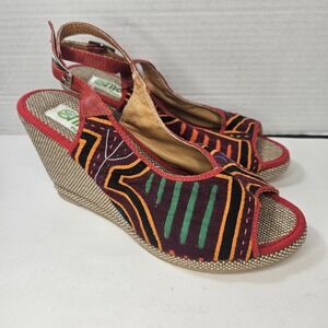 Handmade Tribal Wedge Sandals‎ Size 38 Colombia Textile Leather Boho 7.5
